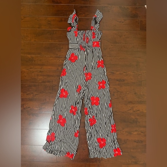 MADEWELL Plumeria Cutout Jumpsuit Striped Floral Ruffle Strap Size 2 - Picture 7 of 14